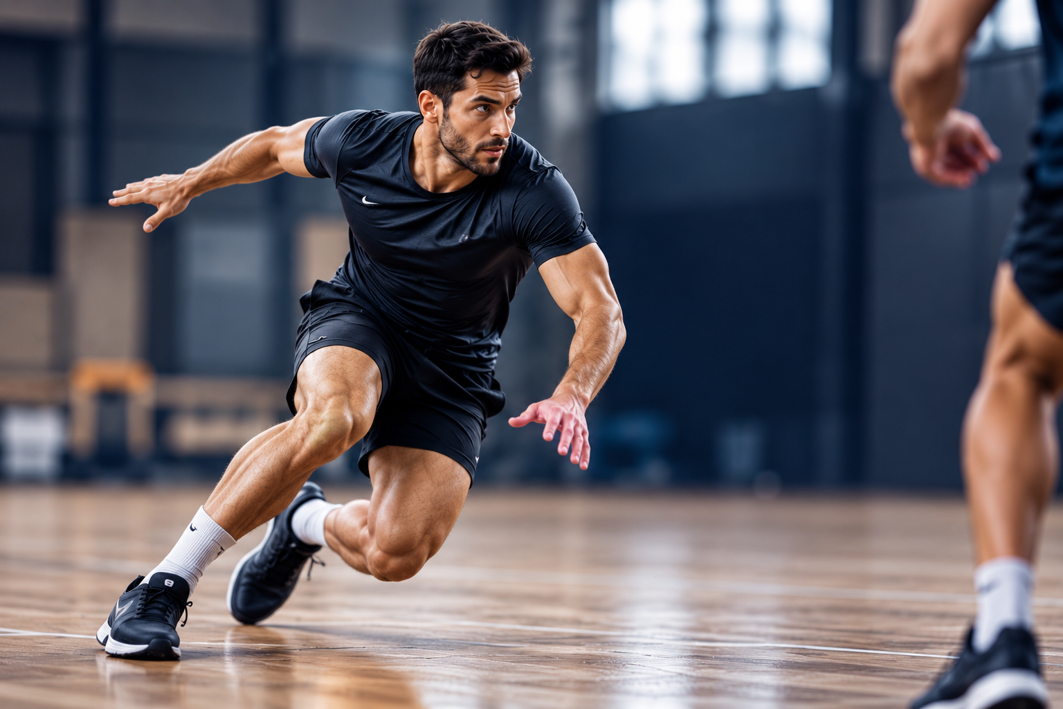Athlete rapidly changing direction during sports